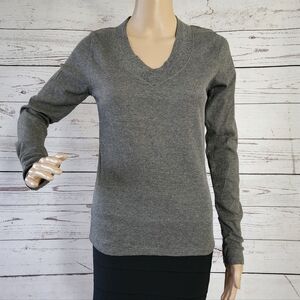 Gabriella Rocha Gray Long Sleeve V Neck Shirt Large